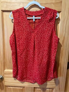 QUEZHU Women's Red Floral Chiffon Sleeveless Blouse size L